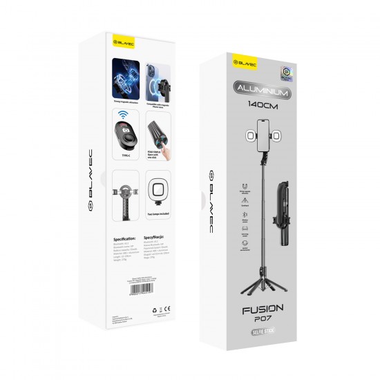 Blavec Selfie Stick Aluminium Fusion P-07 Magsafe tripod + remote control + 2 lamps 1,4 metres (SSFP07-MTR2LB14) black Blavec Selfie Stick Aluminium Fusion P-07 Magsafe tripod + remote control + 2 lamps 1,4 metres (SSFP07-MTR2LB14) black