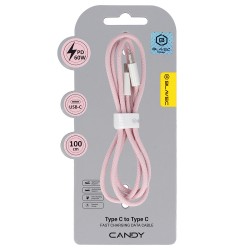 Blavec Cable Candy braided - Type C to Type C - PD 60W 3A 1 metre Apple CarPlay/Android Auto (CCA-CC3P10) pink