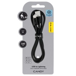 Blavec Cable Candy braided - USB to Lightning - 2,4A 1 metre Apple CarPlay (CCA-UL24B10) black