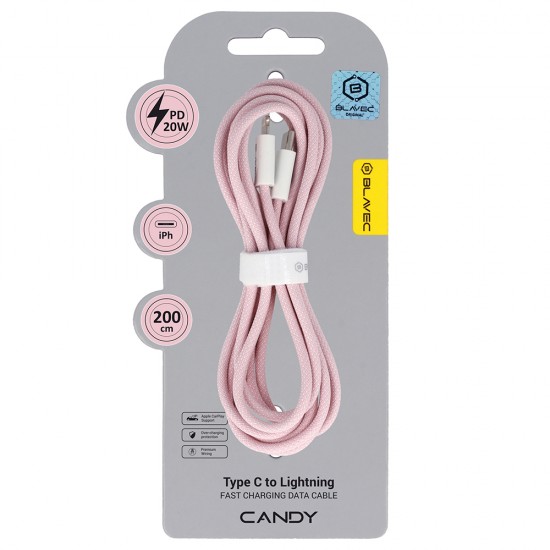 Blavec Cable Candy braided - Type C to Lightning - PD 20W 2,4A 2 metres Apple CarPlay (CCA-CL24P20) pink