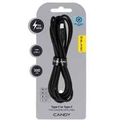Blavec Cable Candy braided - Type C to Type C - PD 60W 3A 3 metres Apple CarPlay/Android Auto (CCA-CC3B30) black