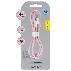 Blavec Cable Candy braided - Type C to Type C - PD 60W 3A 3 metres Apple CarPlay/Android Auto (CCA-CC3P30) pink