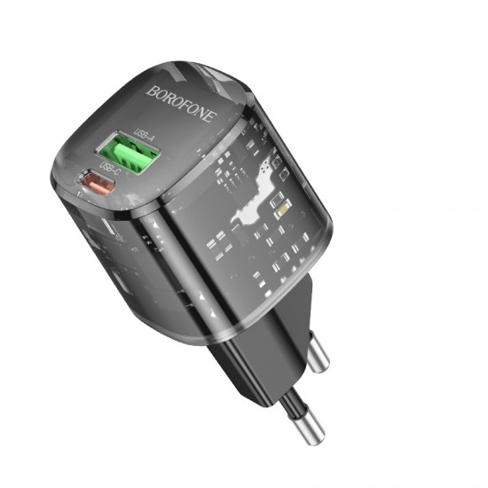 Borofone Wall charger BN17 Sunlight - USB + Type C -  QC 3.0 PD 20W 3A black
