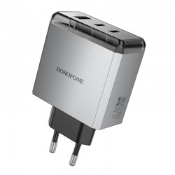 Borofone Wall charger BN22 Lena GaN - 2xType C + USB - QC 3.0 PD 65W grey