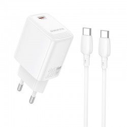 Borofone Wall charger BN26 Fuente - Type C - PD 20W with Type C to Type C cable white