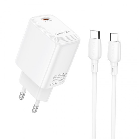 Borofone Wall charger BN26 Fuente - Type C - PD 20W with Type C to Type C cable white