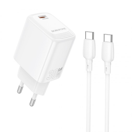 Borofone Wall charger BN28 Fuente - Type C - PD 30W with Type C to Type C cable white