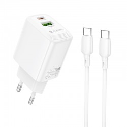 Borofone Wall charger BN27 Fuente - USB + Type C - QC 3.0 PD 20W with Type C to Type C cable white