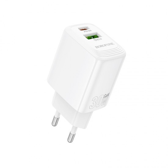 Borofone Wall charger BN29 Fuente - USB + Type C - QC 3.0 PD 30W white