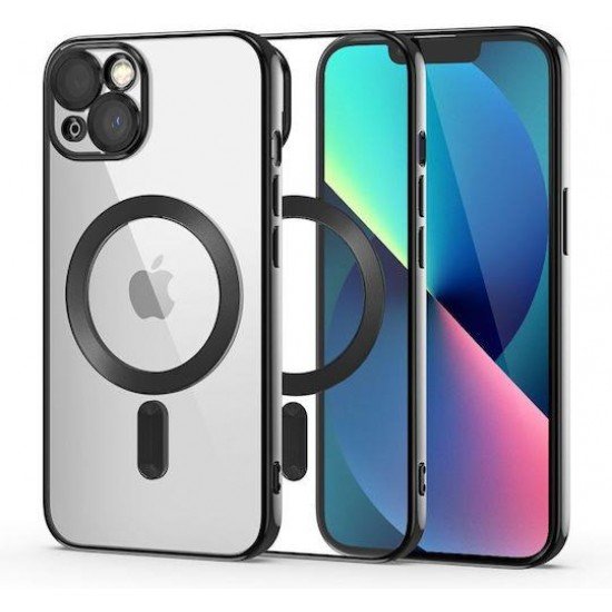 (iPhone 13) Tech-Protect Back Cover MagShine MagSafe με Πλαίσιο Κάμερας Σιλικόνης Διάφανη-Μαύρη