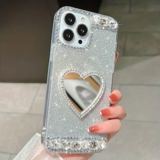 (iPhone 14) OEM Back Cover Crystal Heart Mirror