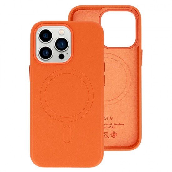 (iPhone 14) OEM Back Cover Magsafe Leather Orange