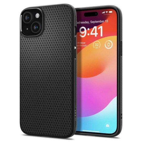 (iPhone 15) Spigen Back Cover Liquid Air Σιλικόνης Μαύρο