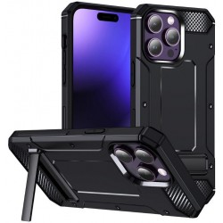 (iPhone 15 Pro Max) Techsuit Back Cover Hybrid Armor Kickstand Black