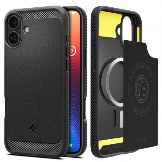 (iPhone 16 Plus) Spigen Back Cover Rugged Armor MagSafe Matte Black