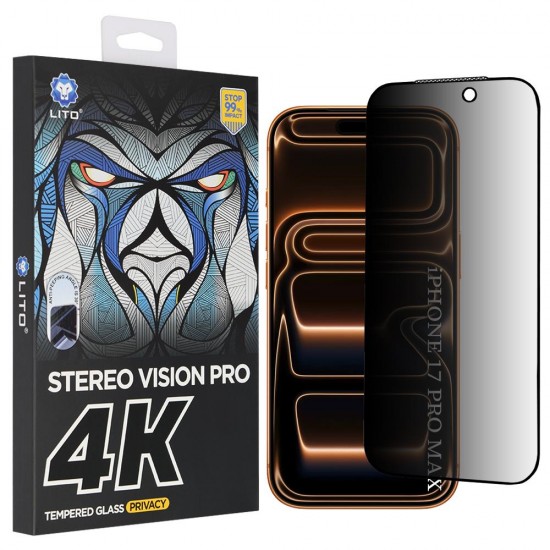 (iPhone 17 Pro Max) Lito D+ Max 4K Privacy Tempered Glass Black