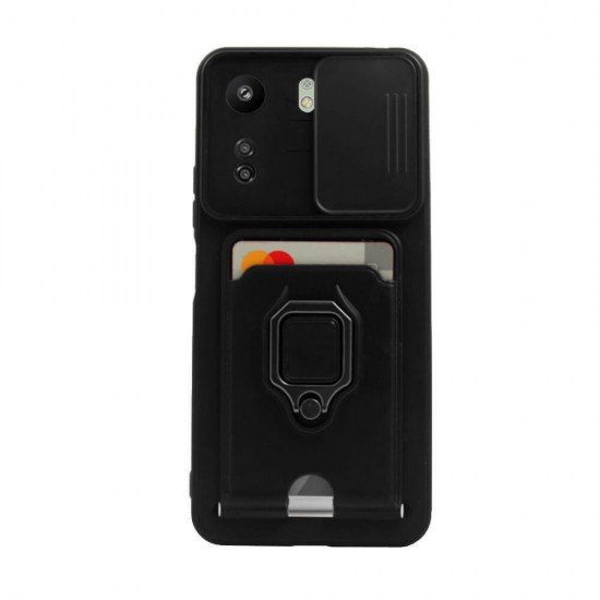 (Xiaomi Redmi 13C 4G/Poco C65) Bodycell Back Cover Ανθεκτική με Λουράκι Λαιμού/Κάλυμμα Κάμερας/Ring Holder/Υποδοχή Κάρτας Black