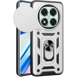(Xiaomi Redmi Note 14 Pro 4G) Bodycell Back Cover Armor Slide Ανθεκτική με Κάλυμμα για την Κάμερα & Μεταλλικό Ring Holder Silver