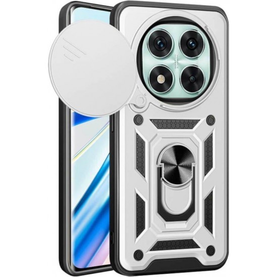 (Xiaomi Redmi Note 14 Pro 4G) Bodycell Back Cover Armor Slide Ανθεκτική με Κάλυμμα για την Κάμερα & Μεταλλικό Ring Holder Silver