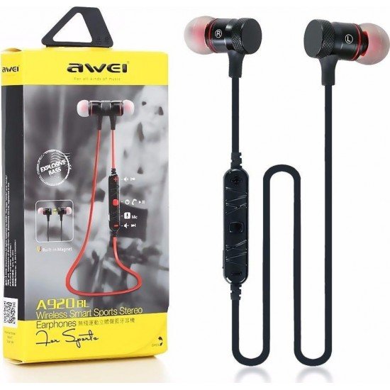 Awei A920BL In-ear Bluetooth Handsfree Ακουστικά με Αντοχή στον Ιδρώτα Μαύρα