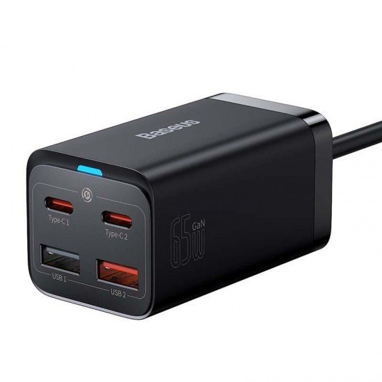 Baseus Φορτιστής 2 Θύρες USB-A 2 xUSB-C 65W PD / QC 4.0 GaN3 Pro + Καλώδιο USB C-USB C Μαύρος Baseus Φορτιστής 2 Θύρες USB-A 2 xUSB-C 65W PD / QC 4.0 GaN3 Pro + Καλώδιο USB C-USB C Μαύρος