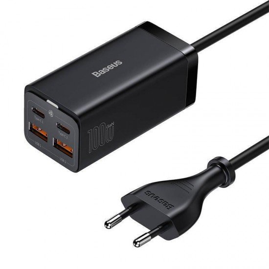 Baseus Φορτιστής GaN3 Pro με Ενσωματωμένο Καλώδιο με 2 Θύρες USB-A και 2 Θύρες USB-C 100W Quick Charge 4.0 Μαύρος Baseus Φορτιστής GaN3 Pro με Ενσωματωμένο Καλώδιο με 2 Θύρες USB-A και 2 Θύρες USB-C 100W Quick Charge 4.0 Μαύρος