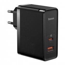 Baseus Φορτιστής GaN με Θύρα USB-A και USB-C και Καλώδιο USB-C - USB-C 100W Power Delivery / Quick Charge 4+ Μαύρος (Gan5)
