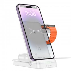Borofone BQ33 Ασύρματος Φορτιστής (Qi Pad) 15W 3in1 Λευκός