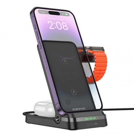 Borofone BQ33 Wireless induction charger Clever 3 in 1 15W black Borofone BQ33 Wireless induction charger Clever 3 in 1 15W black