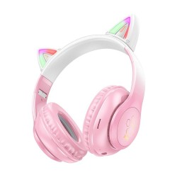 Hoco W42 Cat Ears Ασύρματα / Ενσύρματα Over Ear Παιδικά Ακουστικά με 12 ώρες Λειτουργίας Cherry Blossom
