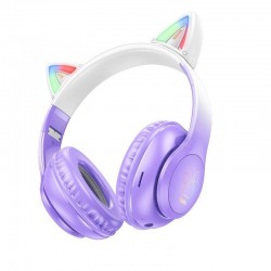 Hoco W42 Cat Ears Ασύρματα / Ενσύρματα Παιδικά Over Ear Ακουστικά με 12 ώρες Λειτουργίας Purple Grape
