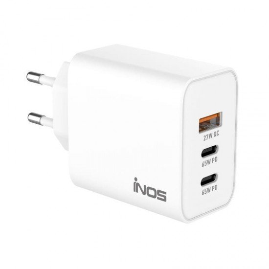 iNOS Φορτιστής GaN με Θύρα USB-A και 2 Θύρες USB-C 65W Power Delivery / Quick Charge 3.0 Λευκός