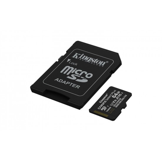 Kingston Canvas Select Plus microSDHC 64GB U1 V10 A1 UHS-I 100MB/s με αντάπτορα Kingston Canvas Select Plus microSDHC 64GB U1 V10 A1 UHS-I 100MB/s με αντάπτορα