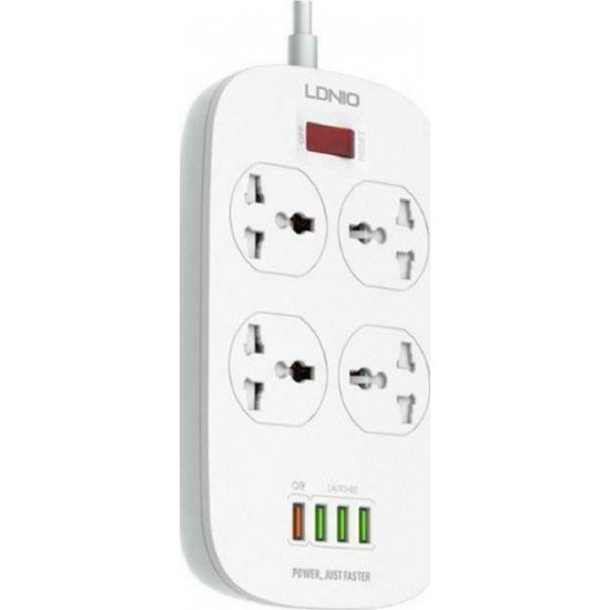 Ldnio SC4407Q Πολύπριζο 4 Θέσεων με Διακόπτη, 3 USB και Καλώδιο 2m Λευκό