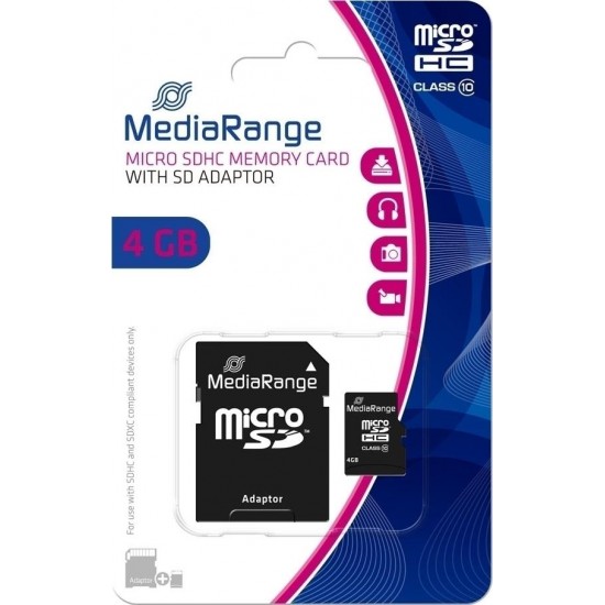 MediaRange Κάρτα Μνήμης microSDHC 4GB Class 10  with Adapter