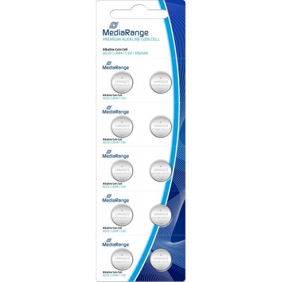 MediaRange Premium Alkaline Coin Cell Μπαταρίες LR44 1.5V 10τμχ