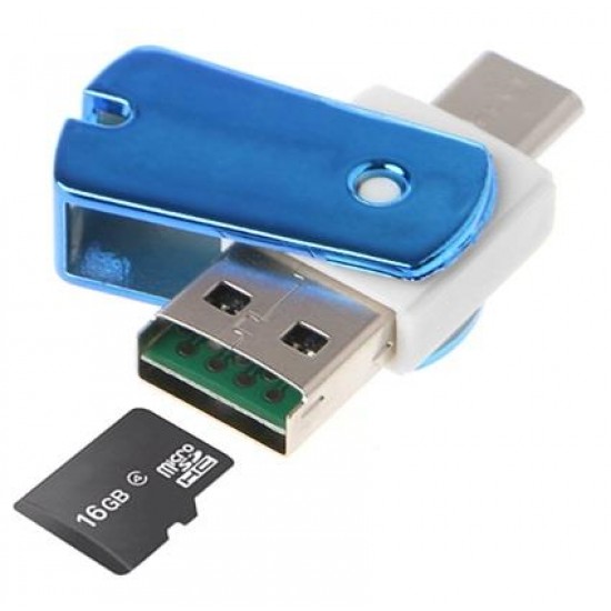 OEM MicroSD Card Reader OTG USB + Type C blue