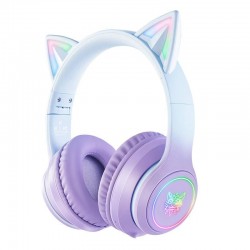 Onikuma B90 Ασύρματο Over Ear Gaming Headset με Αυτιά Γάτας Blue/Purple