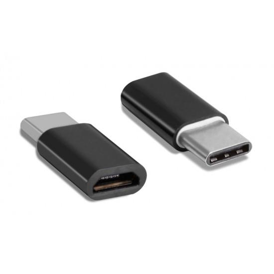 POWERTECH Adapter Micro USB σε Type-C μαύρο