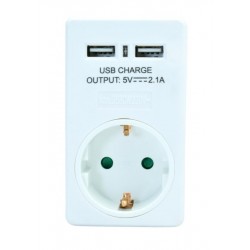 Powertech Αντάπτορας Ρεύματος Schuko 2x USB Λευκός