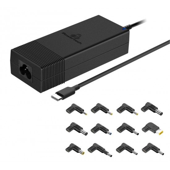 POWERTECH φορτιστής laptop PT-1256 με 12 βύσματα,USB-C PD 90W μαύρος
