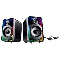 POWERTECH ηχεία PT-1575 με RGB φωτισμό, 2x 5W, Bluetooth & USB/USB-C, μαύρα
