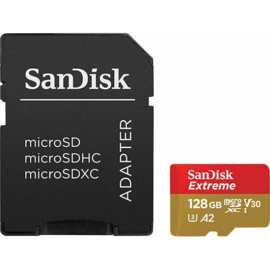 Sandisk Extreme microSDXC 128GB Class 10 U3 V30 A2 UHS-I με αντάπτορα Sandisk Extreme microSDXC 128GB Class 10 U3 V30 A2 UHS-I με αντάπτορα