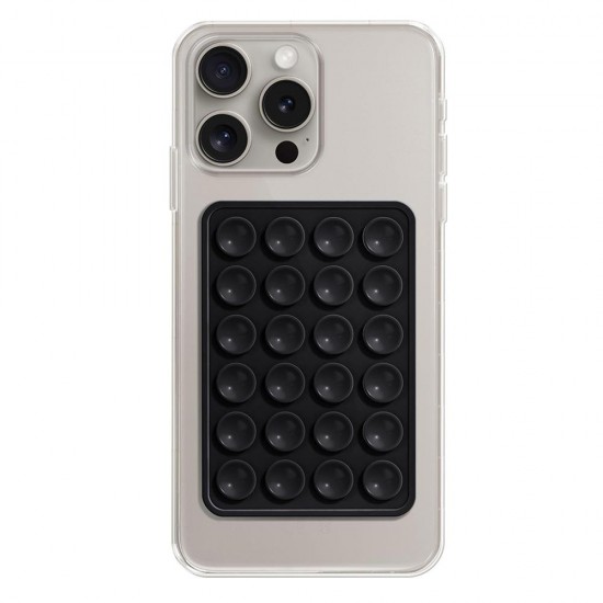 Techsuit Phone Holder (SB-PAD) Suction Pad for Selfies, Silicone, Adhesive Mount, Rectangular Shape Black