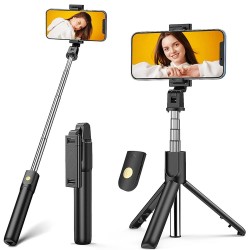Techsuit Selfie Stick (K07) Compact Tripod Mount with Bluetooth Remote Control Foldable 70cm Black
