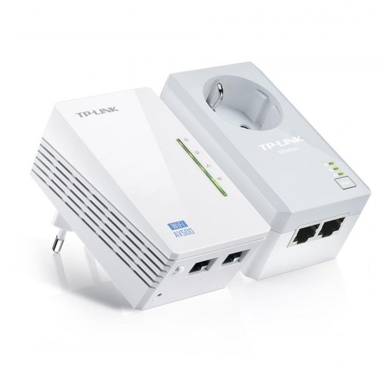 TP-LINK AV600 Powerline Διπλό για Ασύρματη Σύνδεση Wi‑Fi 4 με Passthrough Πρίζα και 2 Θύρες Ethernet