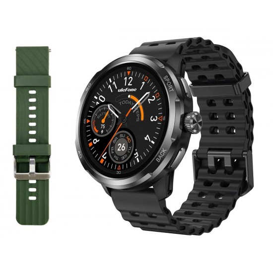 ULEFONE smartwatch Armor Watch Pro, 2x λουράκια, heart rate, 1.50'' AMOLED, GPS, 5 ΑΤΜ/IP68/IP69K/MIL-STD-810H, μαύρο
