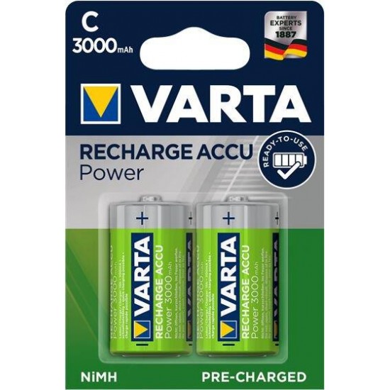 Varta επαναφορτιζόμενες μπαταρίες C 3000mAh (2τμχ)