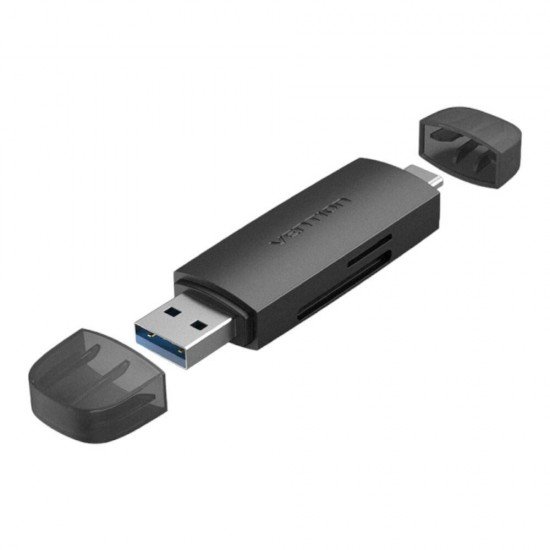 VENTION 2 in 1 USB 3.0 A / Type-C Card Reader (SD+TF) Black Dual Drive Letter