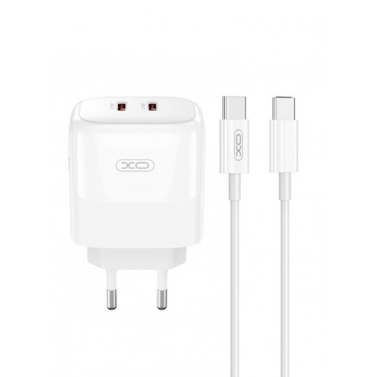 XO Φορτιστής GaN με 2 Θύρες USB-C και Καλώδιο USB-C - USB-C 35W Λευκός